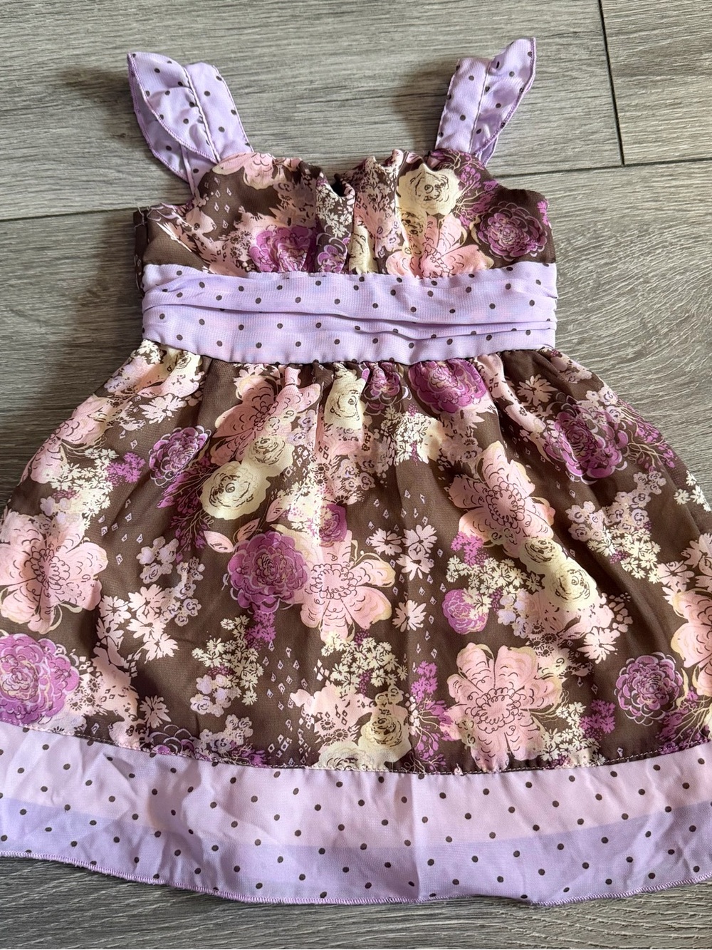 Cherokee Brown Floral Dress with Pink and Lavender Accents